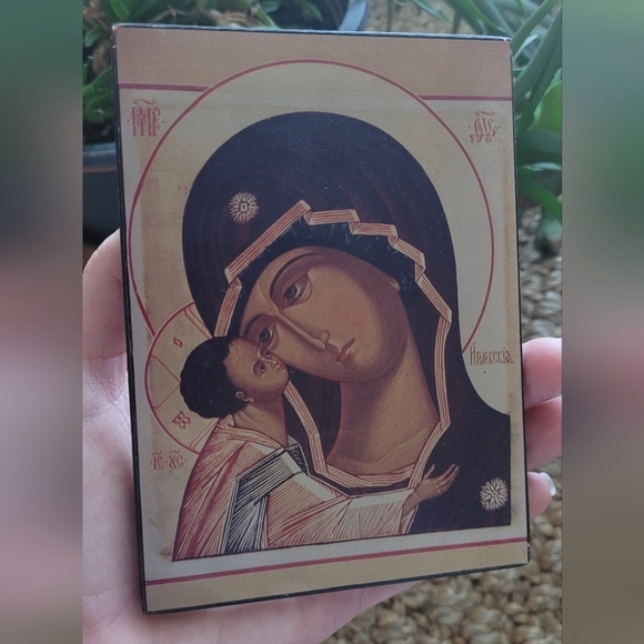 None Other - Russian Madonna and Child, Thin Wooden Plaque